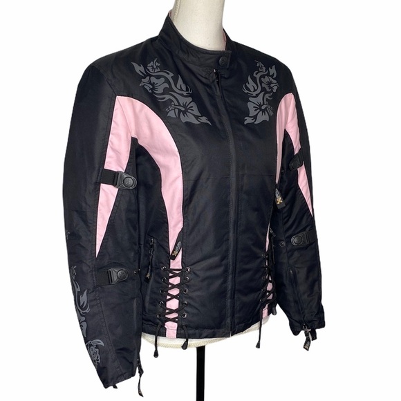 X Element Black & Pink Motorcycle Full Zip Jacket - Picture 9 of 12